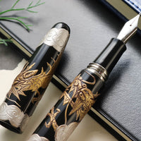 堆錦・双竜・黒 Fountain Pen - Wancher ワンチャー