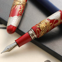 堆錦・双竜・朱 Fountain Pen - Wancher ワンチャー