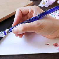 国東ガラスペン・ペン枕セット・ブルーローズ Glass Pen - Wancher ワンチャー