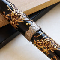 堆錦・双竜・黒 Fountain Pen - Wancher ワンチャー