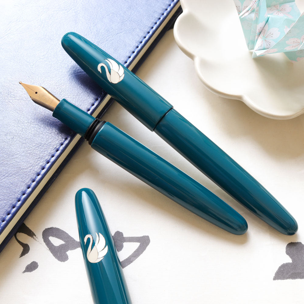 象嵌 白鳥・漆・碧 Fountain Pen - Wancher ワンチャー