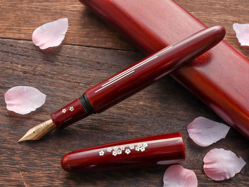 象嵌 桜の川・漆・赤溜塗り Fountain Pen - Wancher ワンチャー