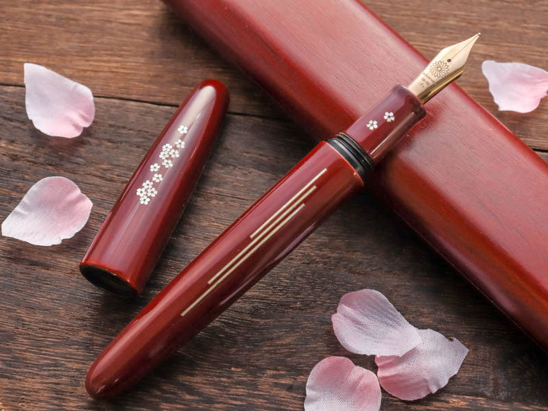 象嵌 桜の川・漆・赤溜塗り Fountain Pen - Wancher ワンチャー