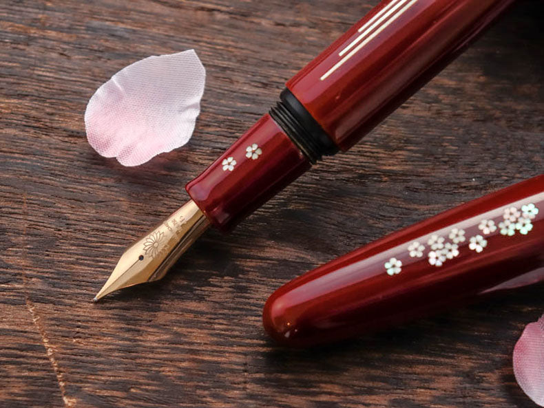 象嵌 桜の川・漆・赤溜塗り Fountain Pen - Wancher ワンチャー