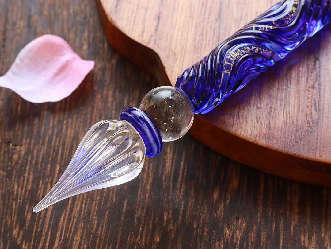 国東ガラスペン・ペン枕セット・ブルーローズ Glass Pen - Wancher ワンチャー