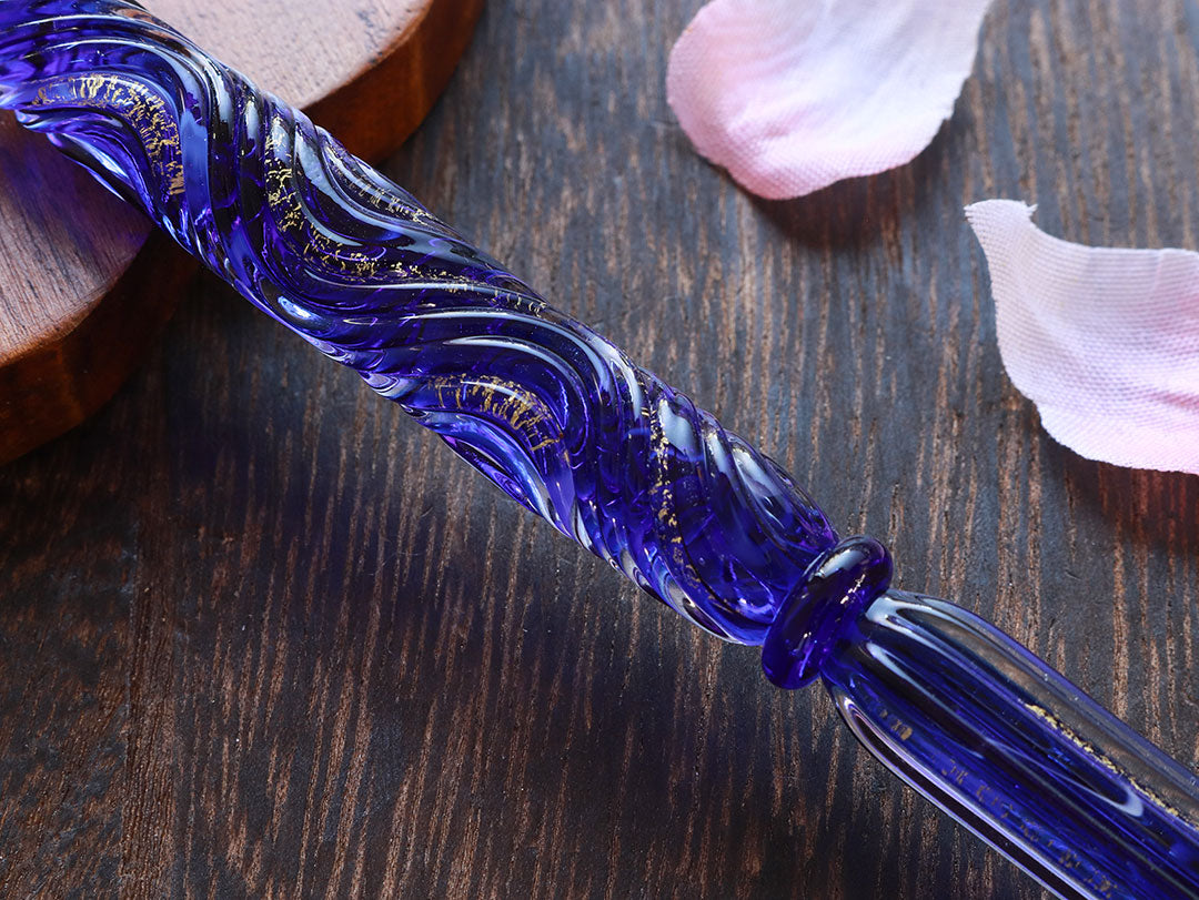 国東ガラスペン・ペン枕セット・ブルーローズ Glass Pen - Wancher ワンチャー