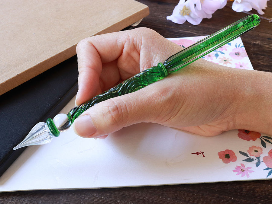 国東ガラスペン・ペン枕セット・シャムロックグリーン Glass Pen - Wancher ワンチャー
