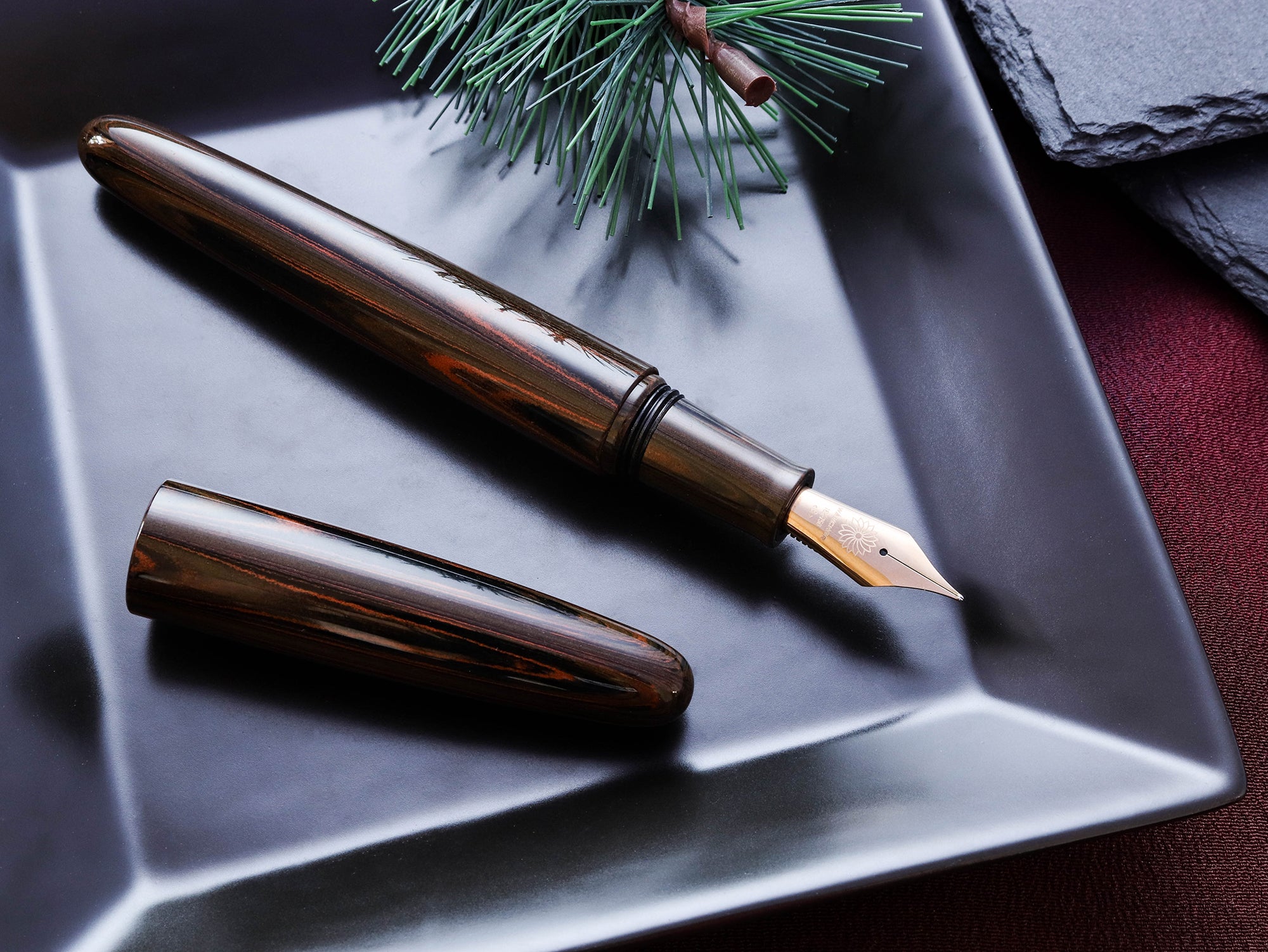 誠エボナイト・マーブルブラウン Fountain Pen - Wancher ワンチャー