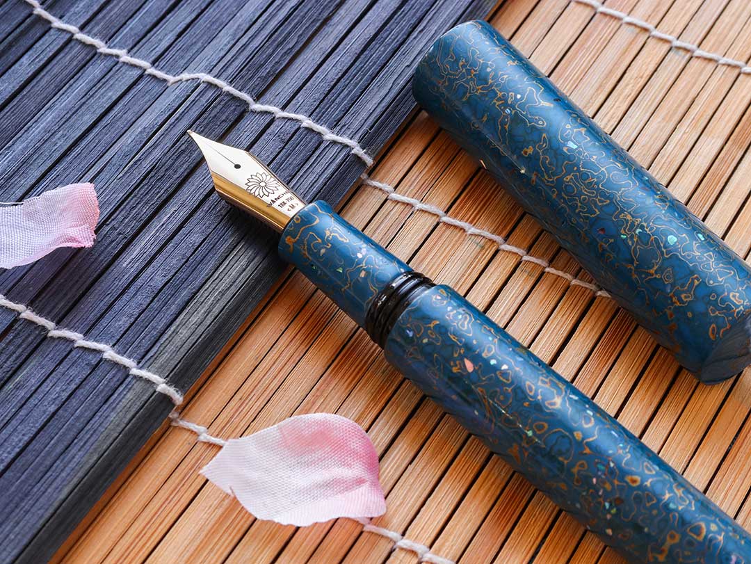 世界万年筆・犀皮漆・青上げ Fountain Pen - Wancher ワンチャー