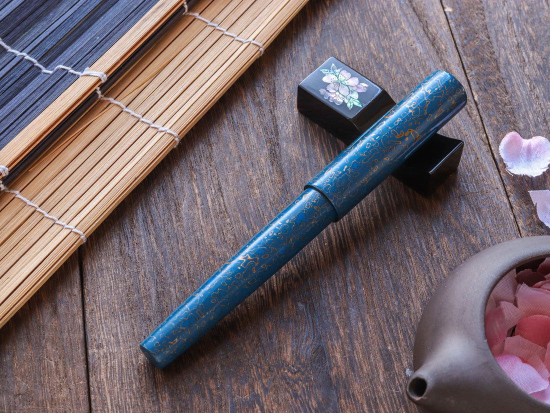 世界万年筆・犀皮漆・青上げ Fountain Pen - Wancher ワンチャー