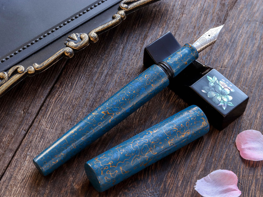 世界万年筆・犀皮漆・青上げ Fountain Pen - Wancher ワンチャー