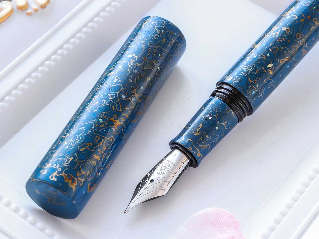 世界万年筆・犀皮漆・青上げ Fountain Pen | ワンチャーペン Wancher