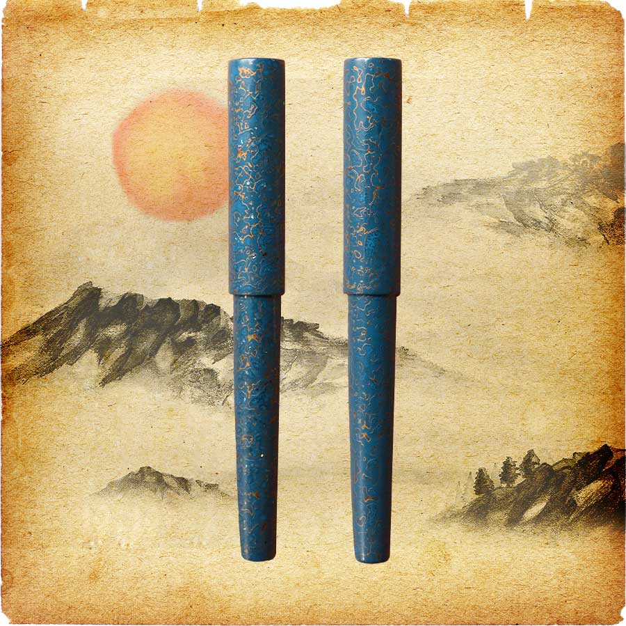 世界万年筆・犀皮漆・青上げ Fountain Pen - Wancher ワンチャー